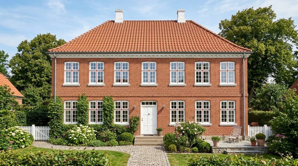 Architectural lifestyle photograph of a complete Danish home