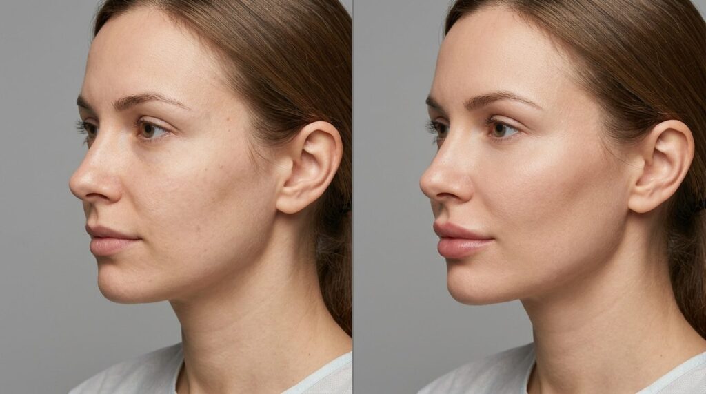 Before and after subtle transformation: split-screen compari