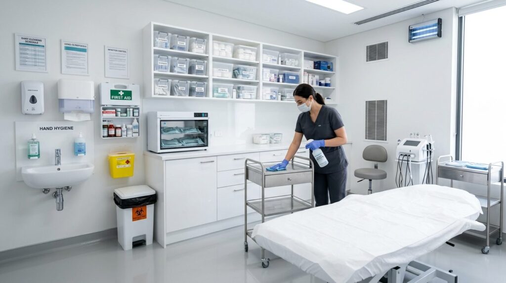 Modern beauty clinic interior showing pristine organization,
