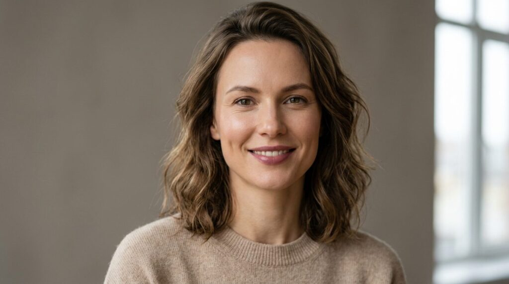 Portrait of a satisfied woman in her 30s with naturally enha